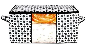 Kuber Industries Polka Dots Design Non Woven Underbed Storage Bag, Cloth Organiser, Blanket Cover with Transparent Window (Black & White) -CTKTC38100