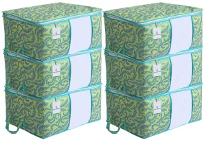 Kuber Industries Rectangular Metallic Print Non woven Under Bed Storage Bag (Green, Standard) - 6 Pieces