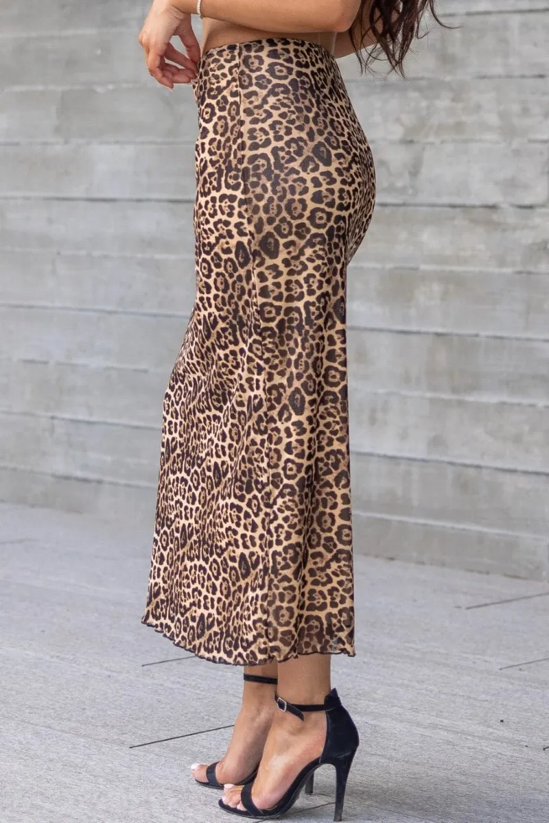 Leopard Mesh Midi Skirt