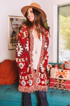 Long fringed aztec thick sweater