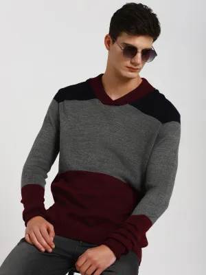 Men's  Navy Colorblock V-neck Pullover sweater