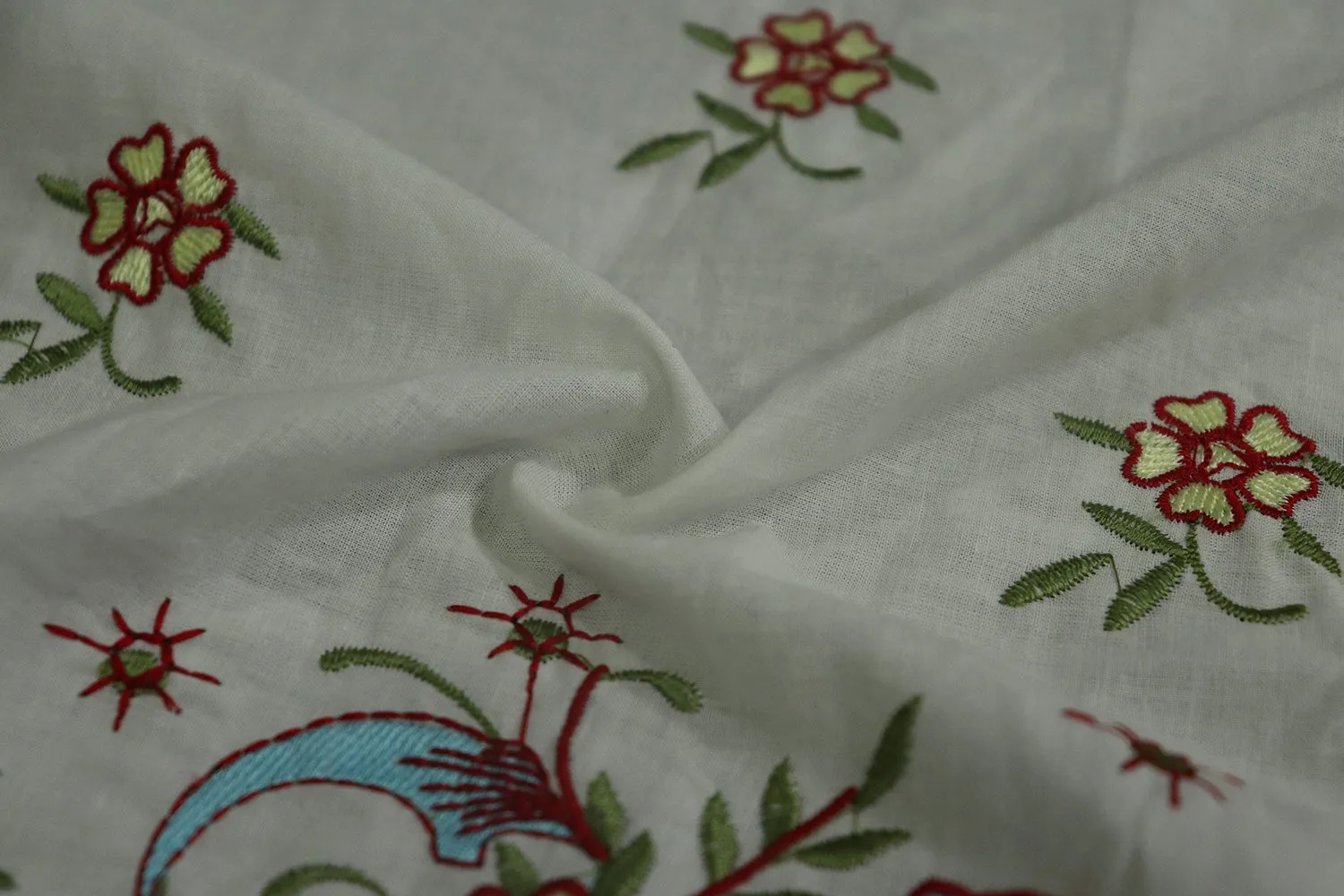 Multicolor Traditional Embroidered Cotton Fabric