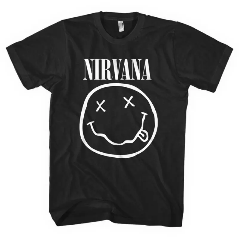 Nirvana Adult T-Shirt - Smiley Face - Black And White