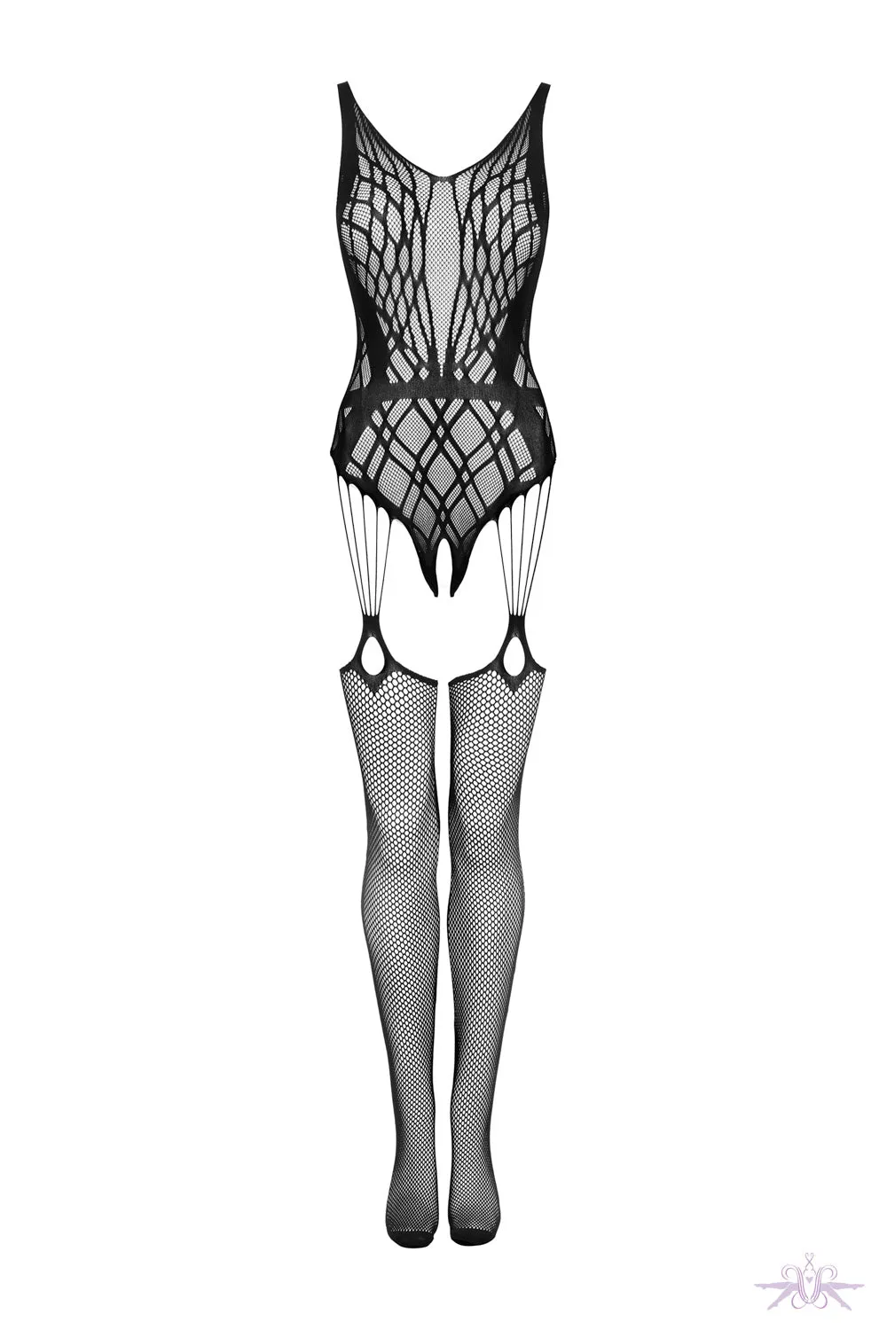 Obsessive Stripe Design Fishnet Bodystocking