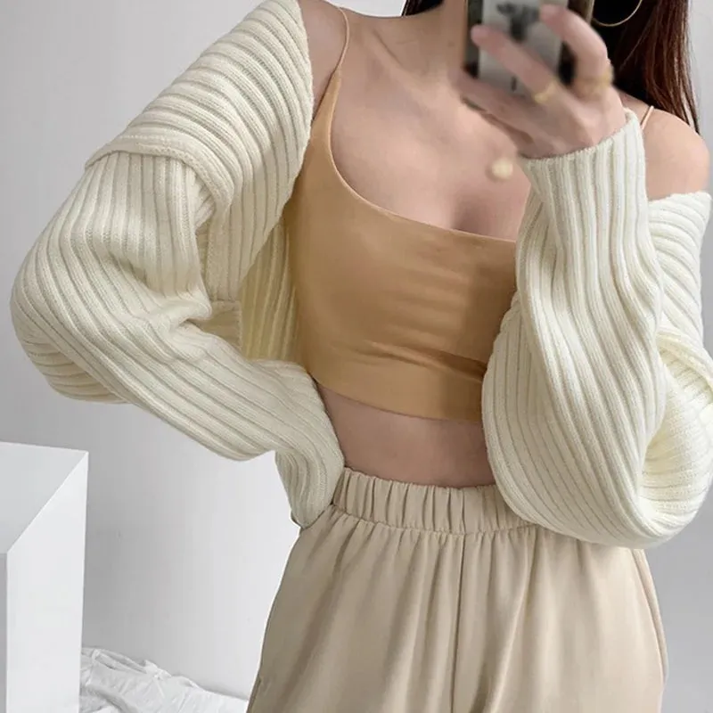 Open Front Solid Color Cropped Casual Bolero Shrug Cardigan