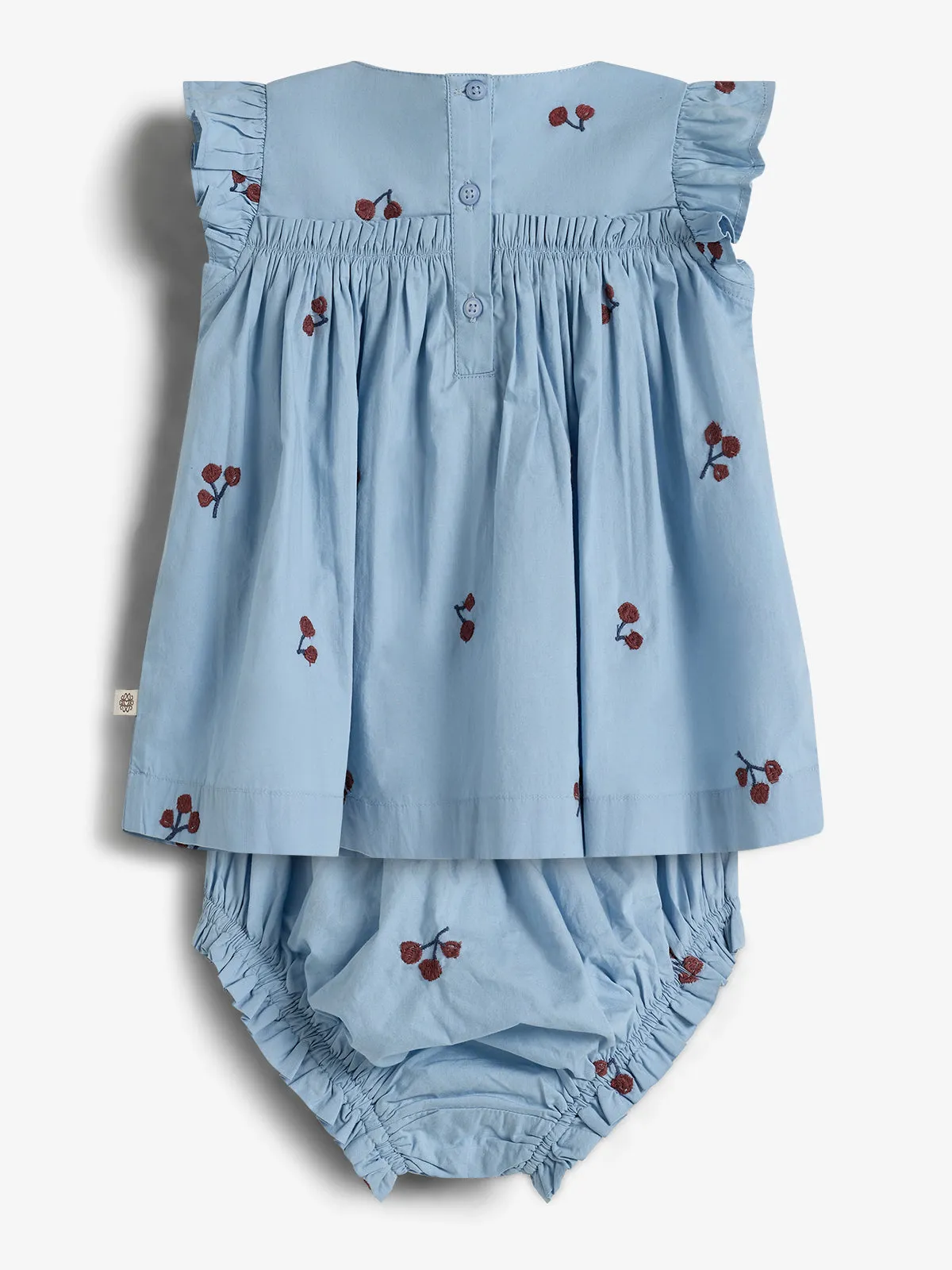 Poplin Little Set w. Embroidery - Little - Blue/Rose