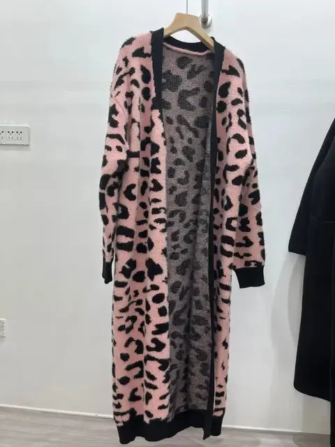 Pre Order: Animal Print Thick Long Loose Knit Cardigan