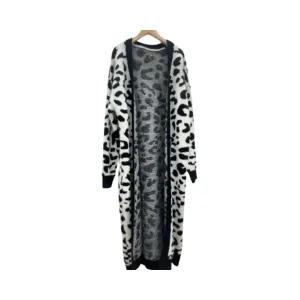 Pre Order: Animal Print Thick Long Loose Knit Cardigan