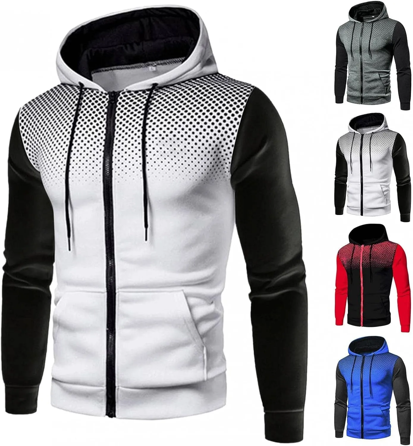 Professional title: Men's Polka Dot Athletic Hoodie with Full-Zip and Long Sleeves