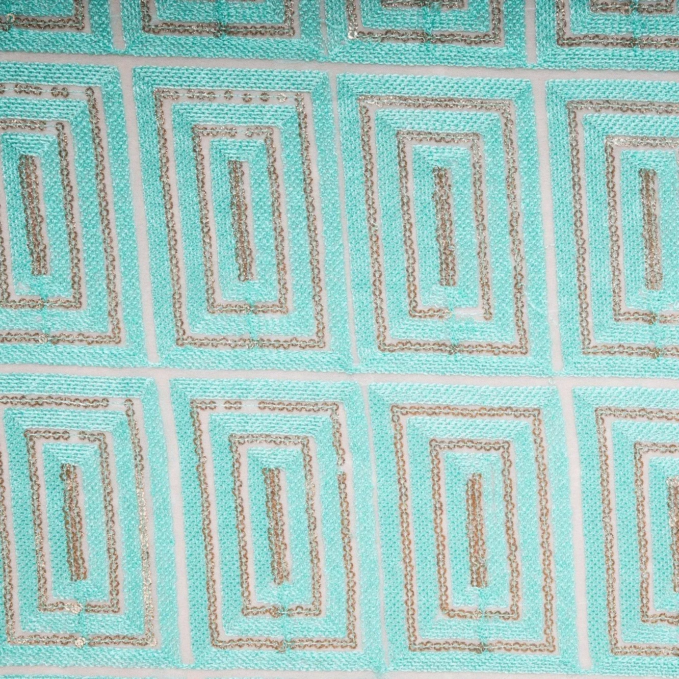 Sea Green Geometrical Embroidery Georgette Fabric