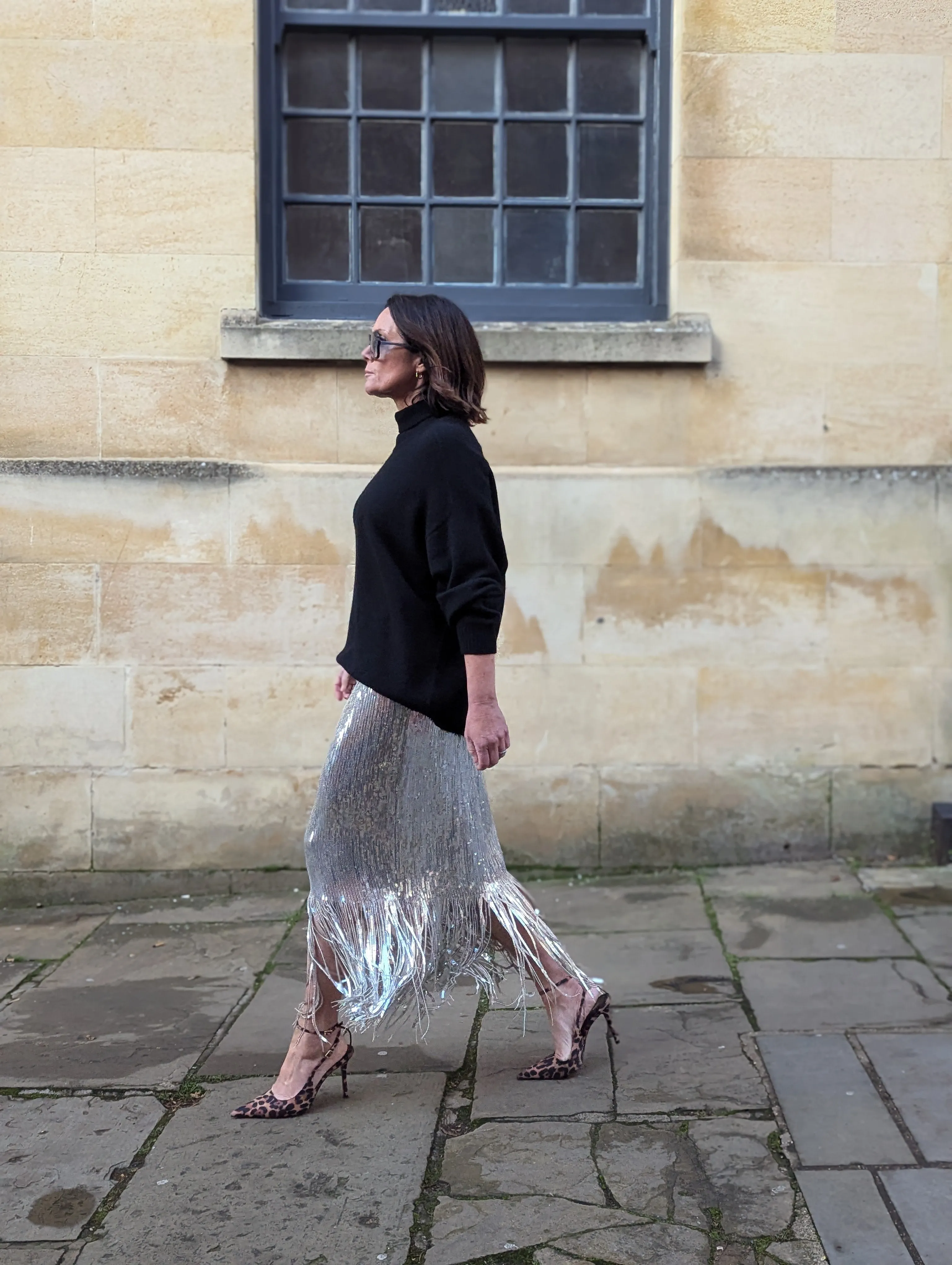 Silver Sequin Fringed Skirt