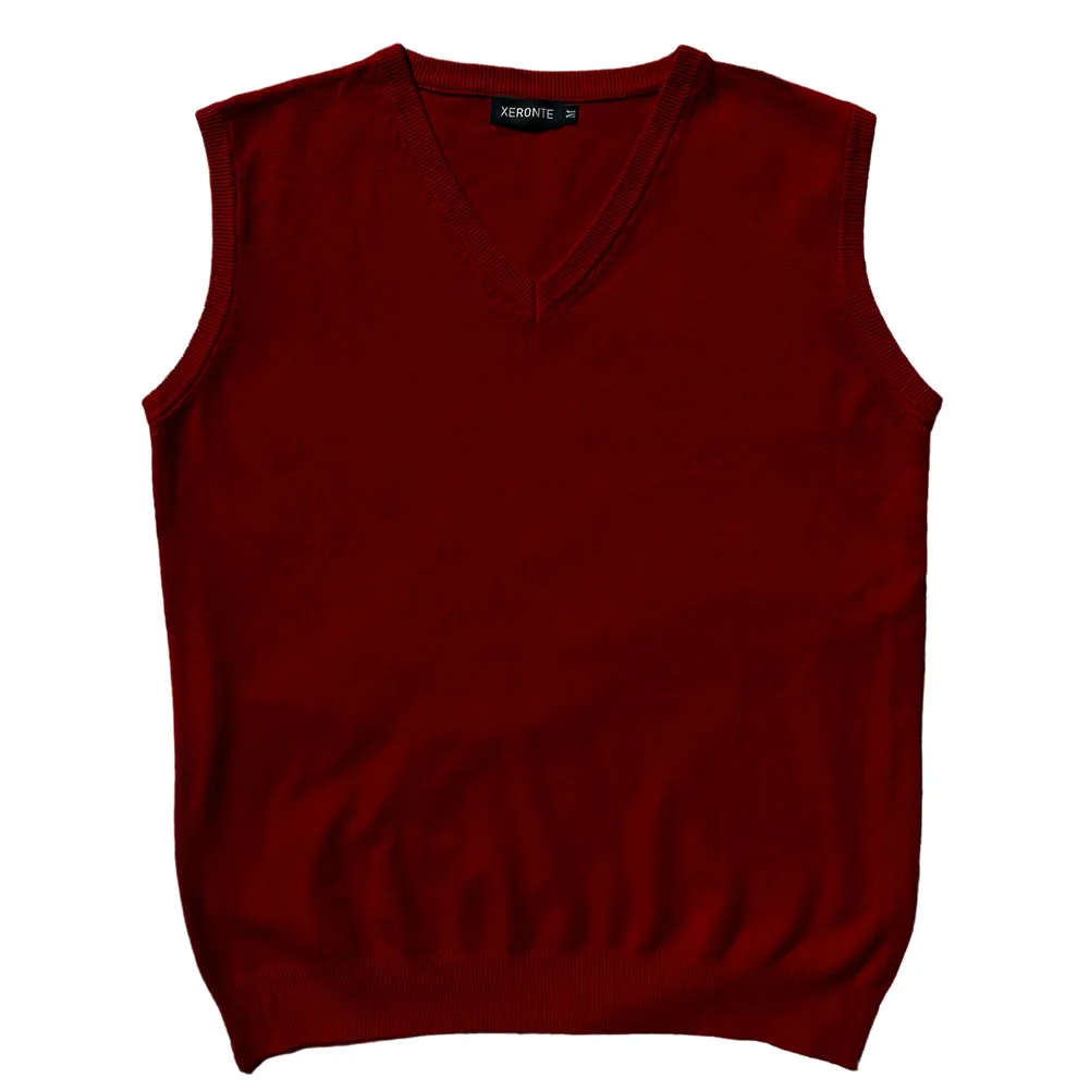 Solid Burgundy Mens V-Neck Sweater Vest