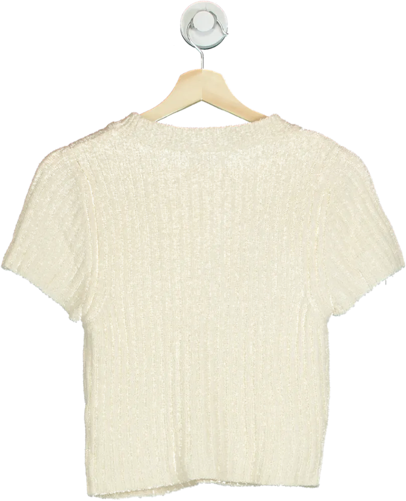 Topshop Beige Ribbed Short Sleeve Sweater UK S