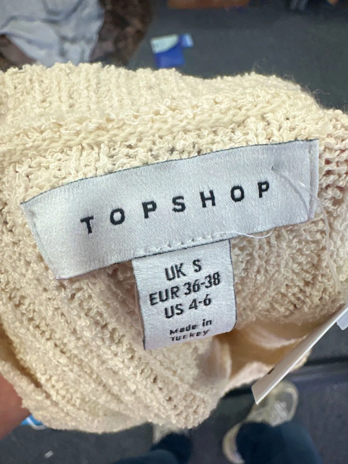 Topshop Beige Ribbed Short Sleeve Sweater UK S