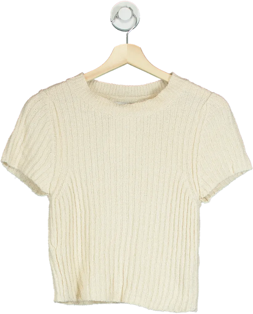 Topshop Beige Ribbed Short Sleeve Sweater UK S