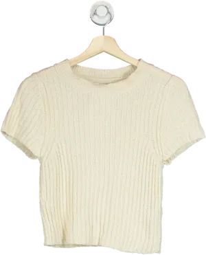 Topshop Beige Ribbed Short Sleeve Sweater UK S