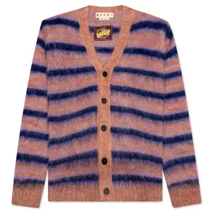 V-Neck Mohair Stripe Cardigan - Apricot