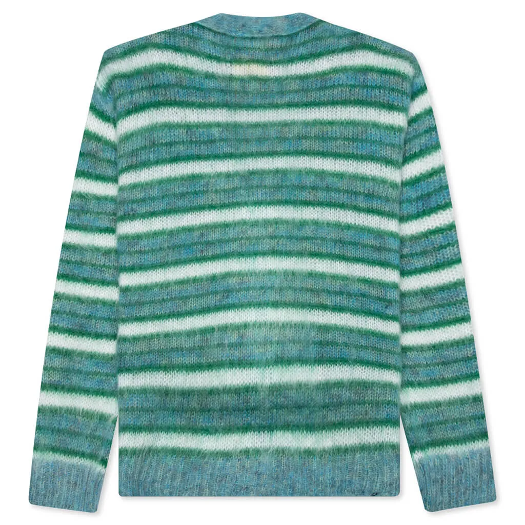 V-Neck Mohair Stripe Cardigan - Turquoise