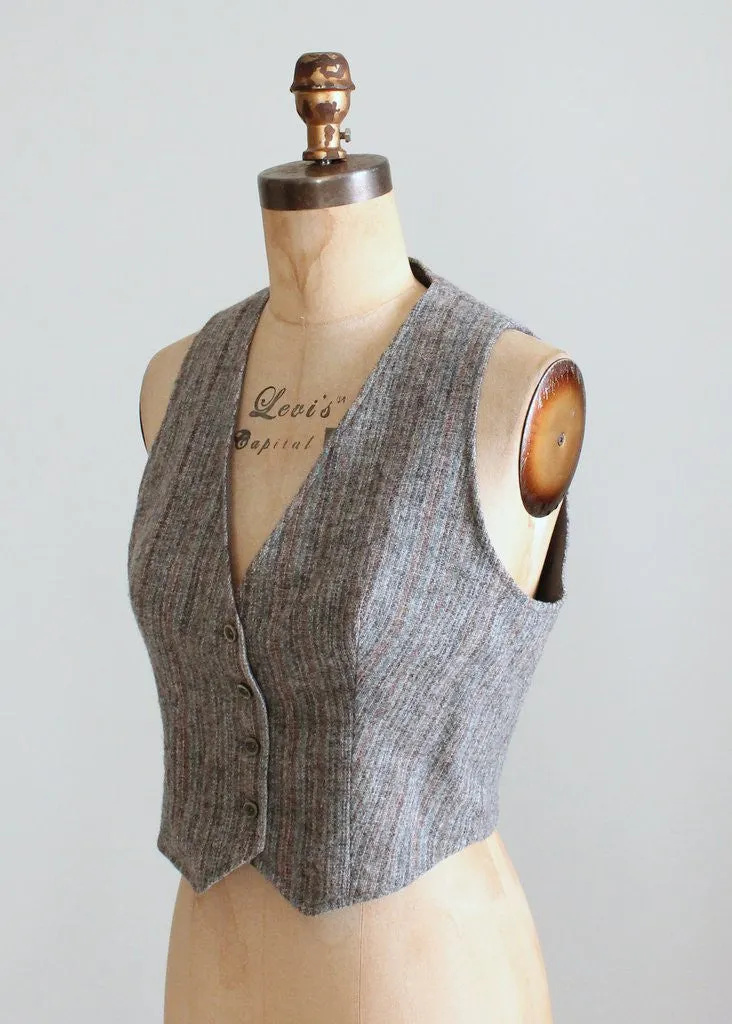 Vintage 1970s Tweed Striped Vest