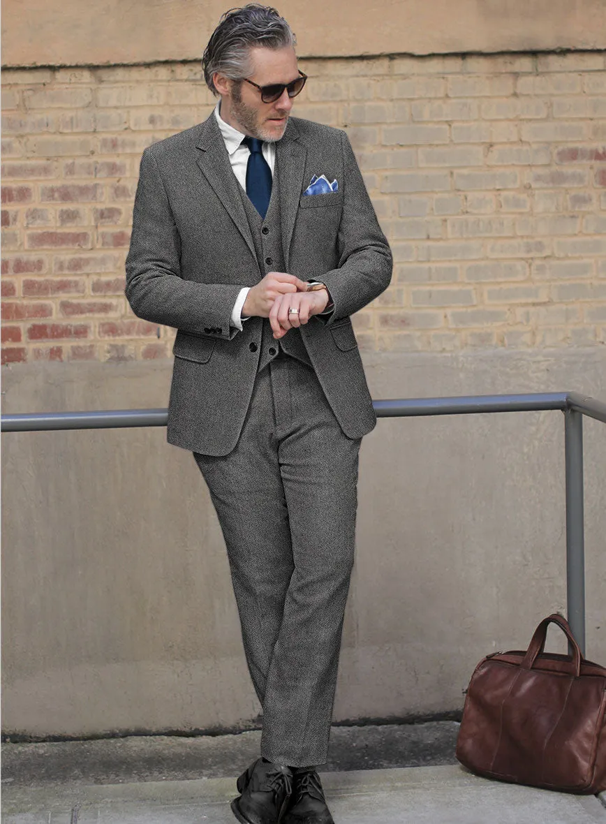 Vintage Herringbone Gray Tweed Suit