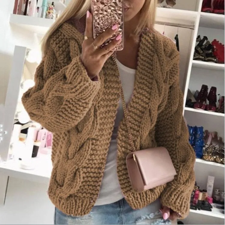 Wenkouban Fitshinling Vintage Twist Cardigan Women Sweater Knitwear 2023 Autumn Winter Open Stitch Top Solid Slim Long Sleeve Cardigans