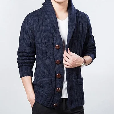 WIIVIP New Winter Spring Sweater Men Thick Wool Blend Full Sleeves Solid Cardigans Mens Outwear Sweatercoat Knited YW021