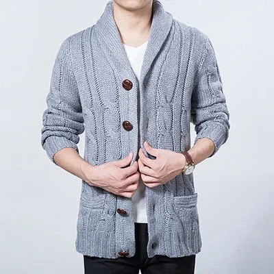 WIIVIP New Winter Spring Sweater Men Thick Wool Blend Full Sleeves Solid Cardigans Mens Outwear Sweatercoat Knited YW021