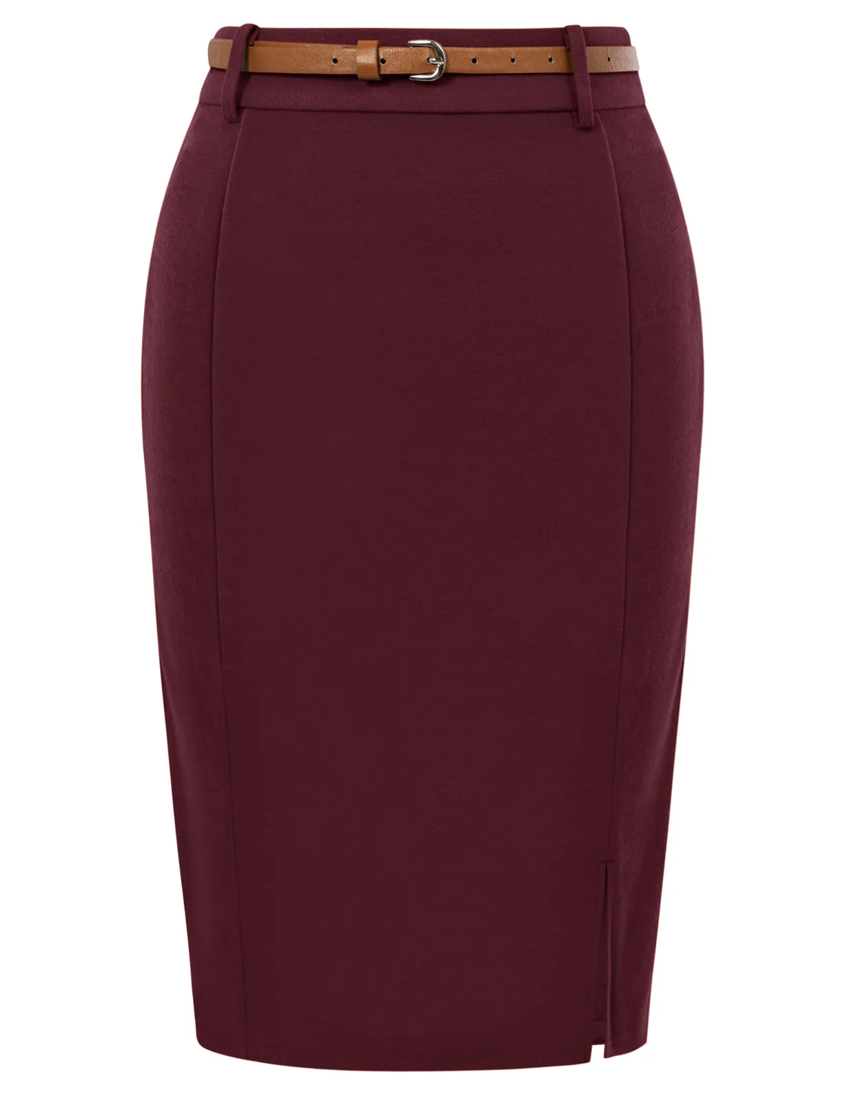 Women's Bodycon Pencil Skirt with Belt Solid Color Hip-Wrapped