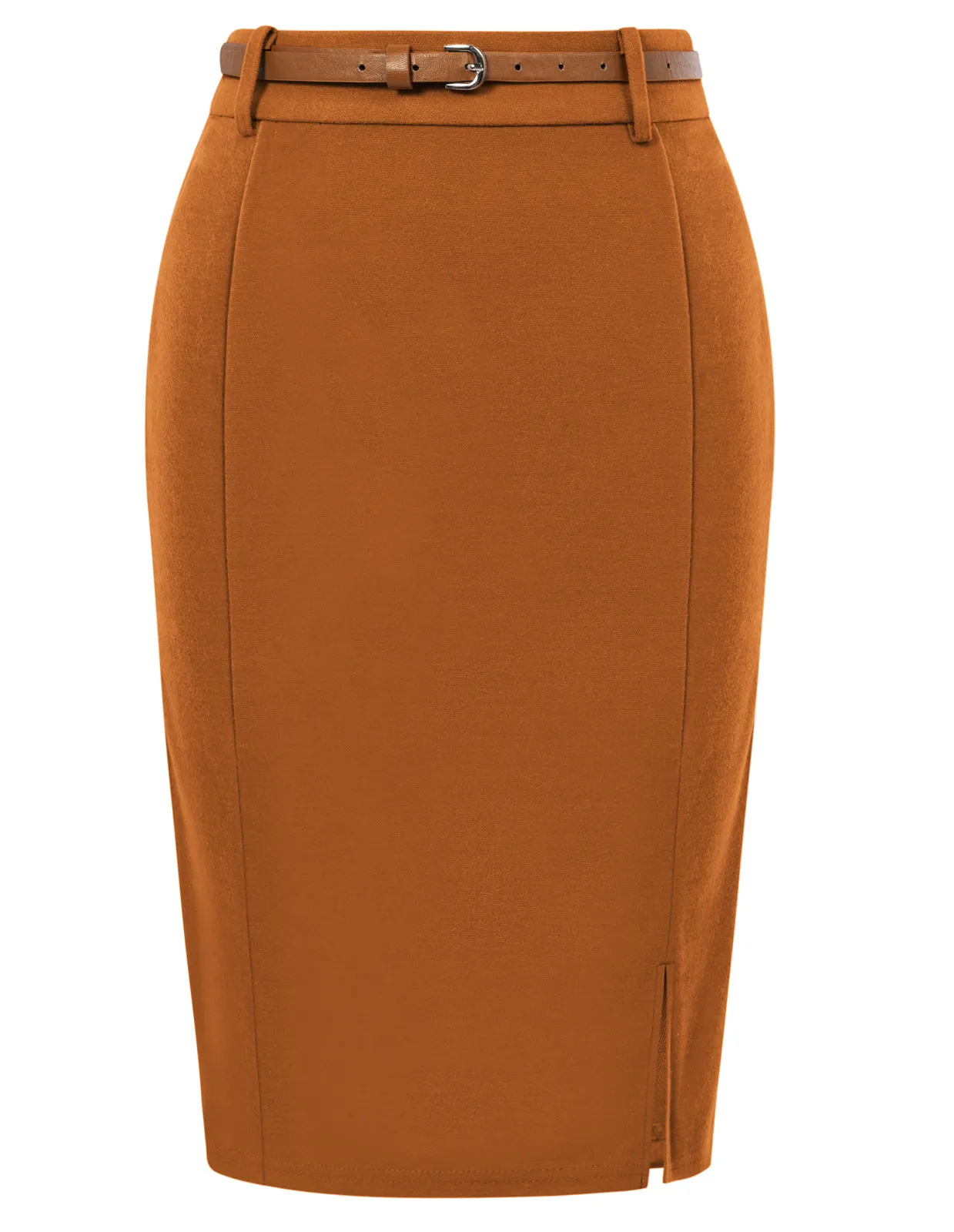 Women's Bodycon Pencil Skirt with Belt Solid Color Hip-Wrapped