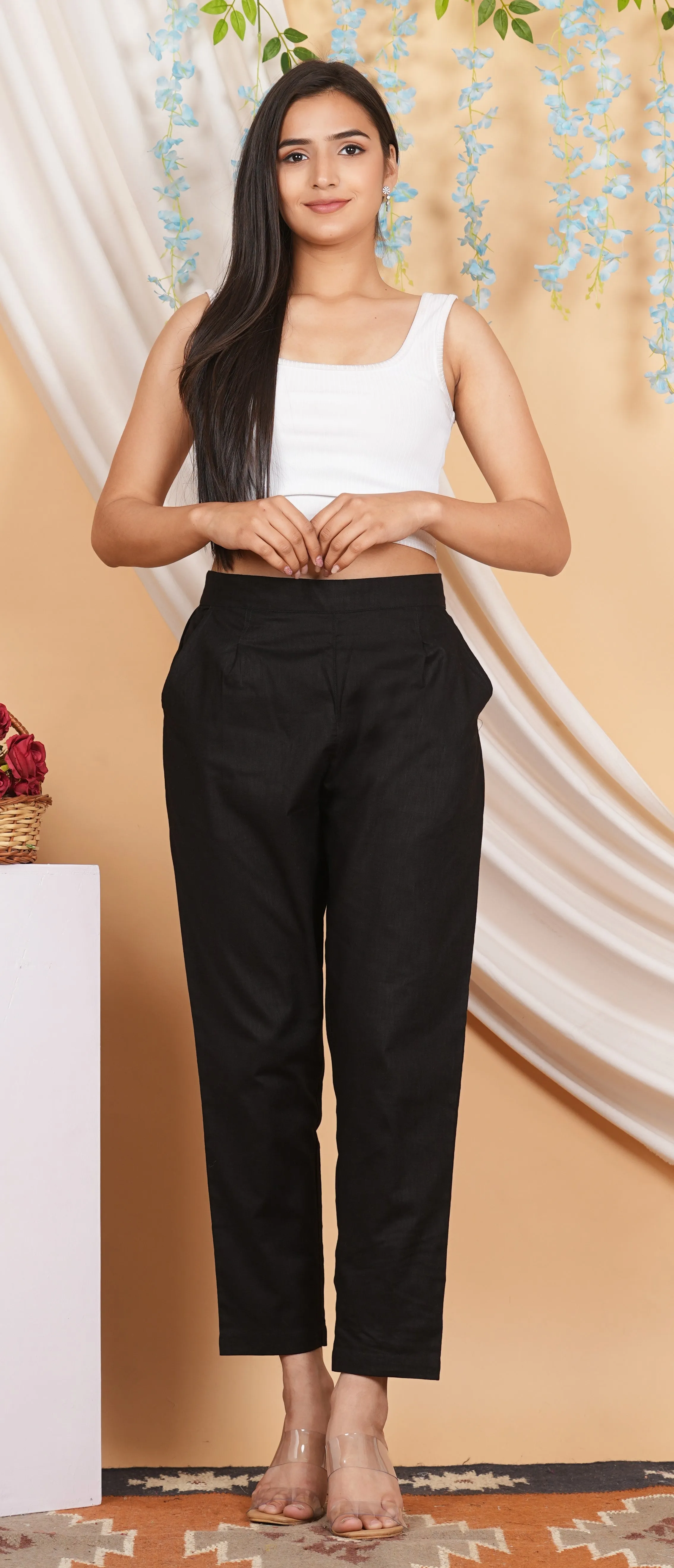 Women’s Linen Cotton Palazzo Pants – Effortless Style & Breathable Comfort | Black