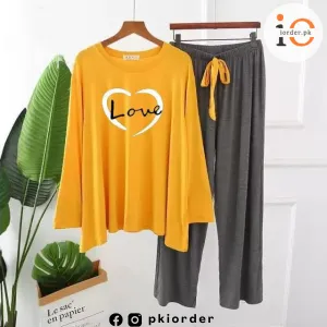 Yellow Love Heart Printed Loungewear